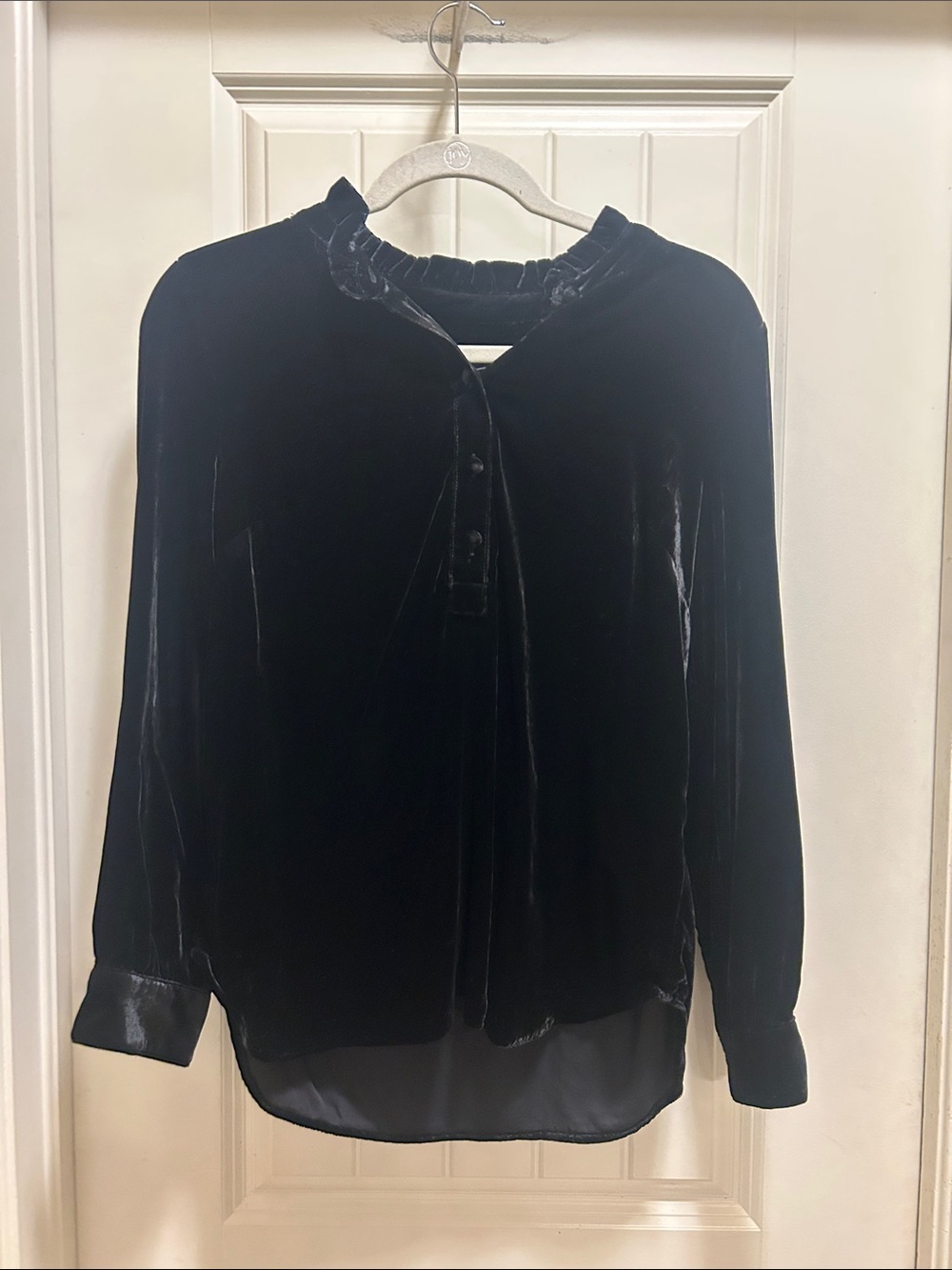 Talbots Black Velvet Ruffled Blouse